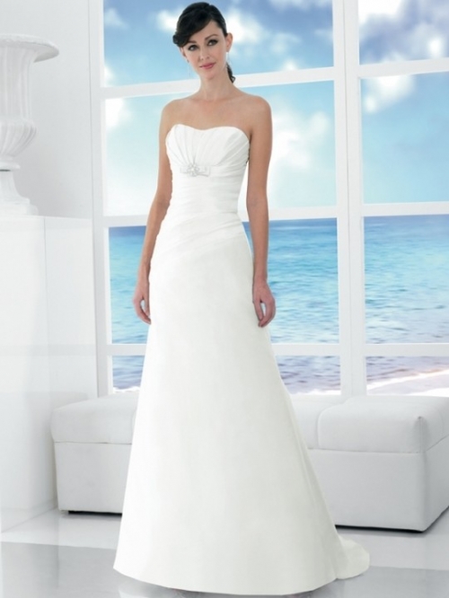 Simple Floor Length A Line Strapless Zipper With Beading,Ruffles Wedding Dresses