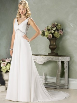 Simple Floor Length A-Line V-Neck Zipper Sweep/Brush Train With Ruffles Wedding Dresses