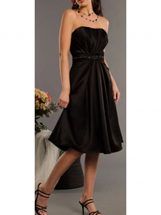 A-line Strapless Tea length Pleated Satin Homecoming dress/ Evening dress/ Bridesmaid Dress