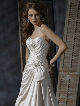 Sophisticated Floor Length A-Line Strapless Low Back Sweep Train With Sequins,Bandage Wedding Dresses WDresses00789