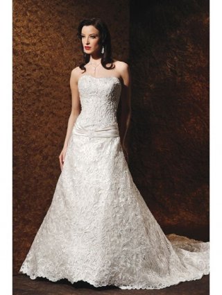 Sophisticated Floor Length A-Line Sweetheart Low Back Sweep Train With Embroidery,Button Wedding Dresses WDresses00985