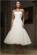 Tea Length Princess Strapless Puffed Cheap Wedding Dress