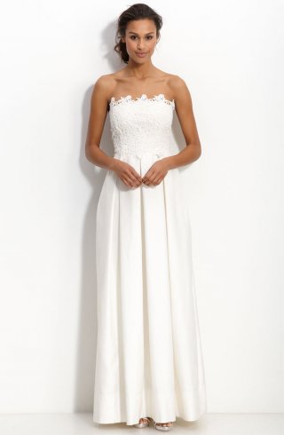 Eliza J Strapless Lace & Shantung Gown