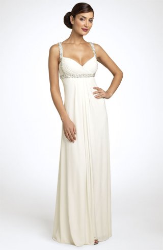 JS Boutique Beaded Crisscross Matte Jersey Gown