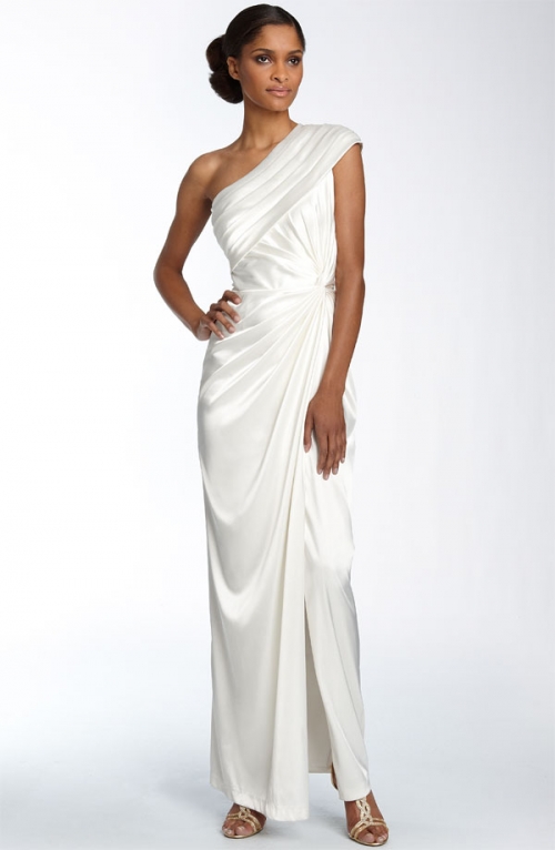 Adrianna Papell One Shoulder Twist Charmeuse Gown