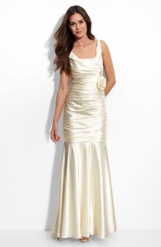 JS Collections Cowl Back Stretch Satin Mermaid Gown