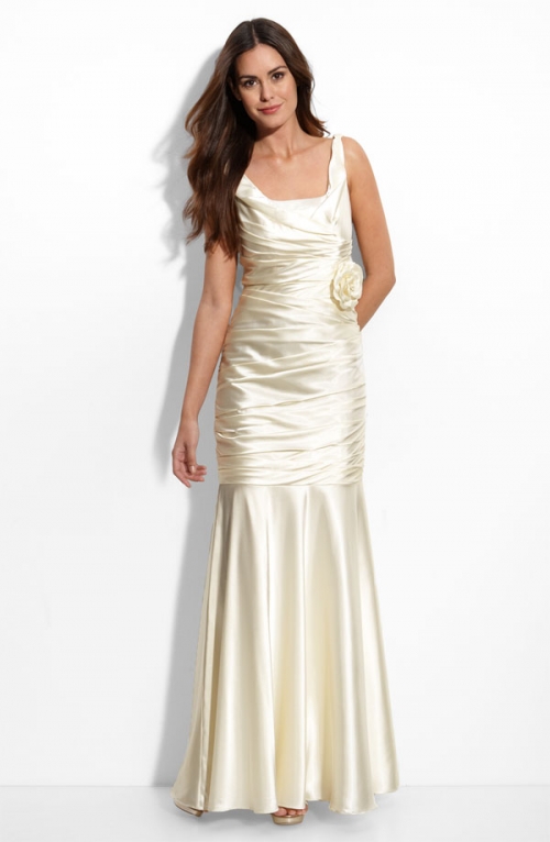 JS Collections Cowl Back Stretch Satin Mermaid Gown