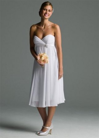 Sweetheart Chiffon A Line Tea-Length Wedding Dress