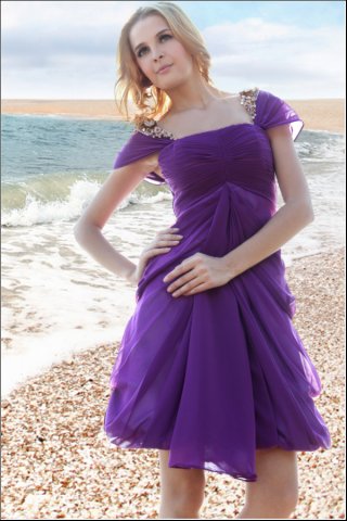 Cap Sleeve Plum Bridesmaid Dress