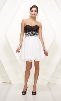 Black and White A line Strapless Short Evening Dress