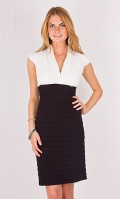 White and Black A line V-Neck Short Natural Evening Dress