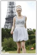Satin Scoop Neckline A Line Short Silver Grey Prom Dresses in Stock with Elegant Beading