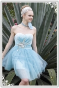 Tulle Sweetheart Neckline A Line Short Blue Prom Dresses in Ruched Bodice