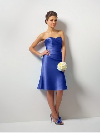 Satin Strapless Sweetheart Neckline Cocktail Length Short Skirt with Ruched Bodice Blue Wholesale 2012 Bridesmaid Dresses