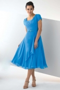 Chiffon Elegant Square Neckline with Short A Line Skirt Blue 2011 Bridesmaid Dresses
