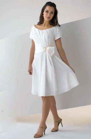 Taffeta Scoop Neckline with Cap Sleeves Knee Length A Line Hot Sell White 2011 Bridesmaid Dresses