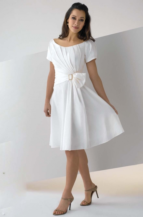 Taffeta Scoop Neckline with Cap Sleeves Knee Length A Line Hot Sell White 2011 Bridesmaid Dresses