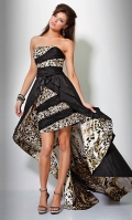 Strapless Black Animal Print High-Low Dress