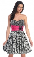 Short Strapless Sweetheart Zebra Print Dress
