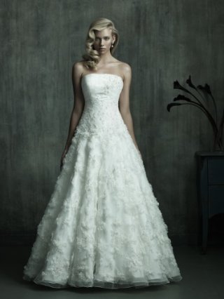 Strapless Embroidered Bodice Ball Gown Wedding Dress