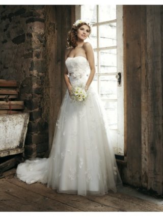 Strapless Sweetheart Embroidered Bodice Ball Gown Wedding Dress