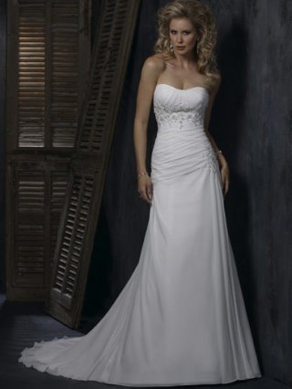 Striking Floor Length A-Line Strapless Low Back Sweep Train With Embroidery,Bandage Wedding Dresses WDresses00794