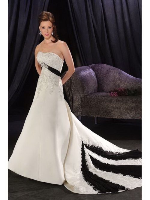 Striking Floor Length A-Line Strapless Low Back Sweep Train With Sequins,Belt Wedding Dresses WDresses00990