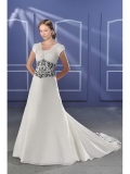 Stunning Floor Length A-Line Short Sleeves Sweep Train With Embroidery Wedding Dresses WDresses01003