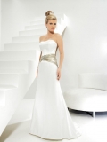 Stylish Floor Length A-Line Strapless Sweep Train With Silver Belt,Sequins,Button Wedding Dresses WDresses00743