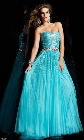Long Strapless Sequin Embellished Dress V433