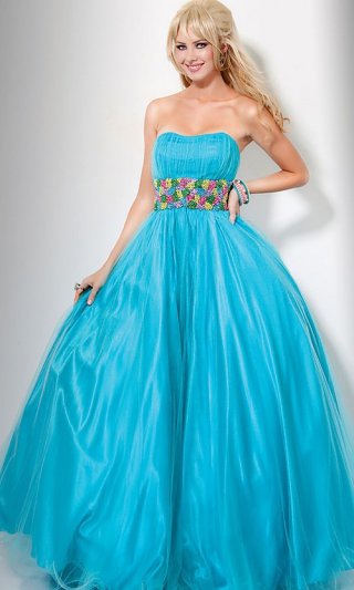 Strapless Beaded Empire Waist Gown V934