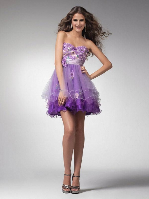 A-line Sweetheart Short/Mini Satin Organza Prom Dress