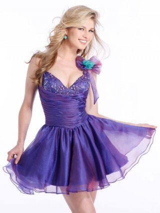 A-line Sweetheart Short/Mini Satin Organza Prom Dres