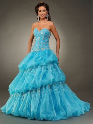 Ball Gown Sweetheart Court Train Satin Organza Prom Dress