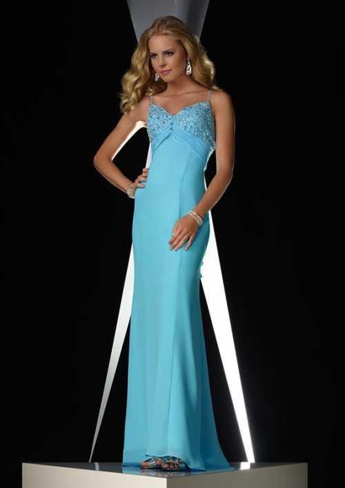 Chiffon Sexy V neck with Spaghetti Straps 2010 prom dress