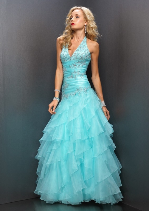 Organza Sexy V neck with Neckline in layer Skirt Prom dress