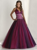 Tulle Sexy V neck with Empire Waistlie and Ball Gown Skirt Prom