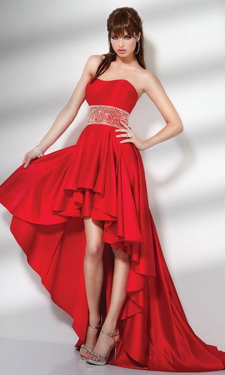 Elegant Strapless Empire Waist High Low Dress V53
