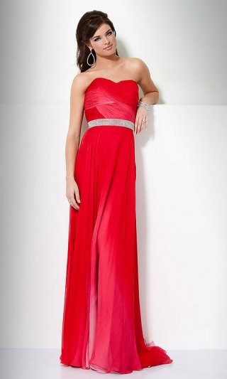 Long Strapless Ombre Dress with Empire Waist V764
