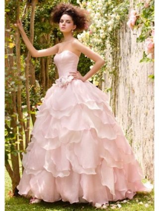 Taffeta Ball Gown Organza Strapless Softly Curved Neckline Ruffled Skirt Wedding Dress