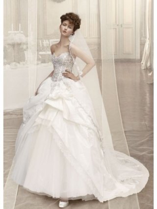 Taffeta Ball Gown Tulle Strapless Sweetheart Neckline Lace Appliqued Bodice Wedding Dress