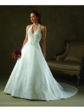 Taffeta Halter Neckline Beaded Bodice A-line Wedding Dress