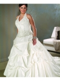 Taffeta Halter Neckline Fitted Embroidered Bodice Wedding Dress