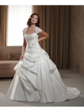 Taffeta Modified Queen Anne Neckline Hand-Beaded Bodice Ball Gown Wedding Dress