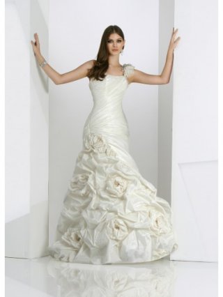 Taffeta One-shoulder Softly Curved Neckline Mermaid Wedding Dress