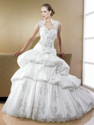 Taffeta Queen Anne Neckline Embroidered Bodice Wedding Dress