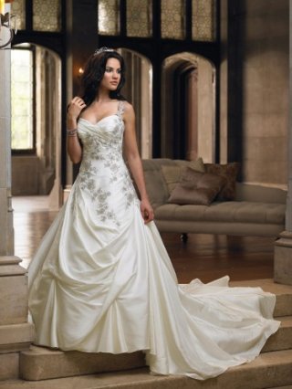 Taffeta Ruched Surplice Sweetheart Enhanced Bodice Ball Gown Wedding Dress