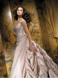 Taffeta Scoop Neckline Embroidered Bodice Ball Gown Wedding Dress