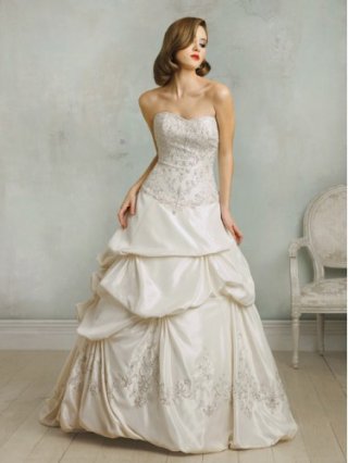 Taffeta Scooped Neckline beaded Bodice Ball Gown Wedding Dress