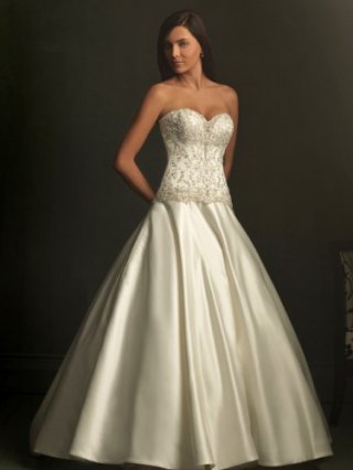 Taffeta Scooped Neckline Embroidered Bodice Ball Gown Wedding Dress